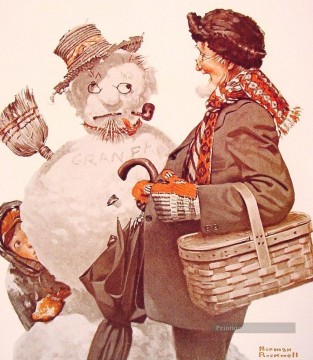  father - grandfather and snowman 1919 Norman Rockwell